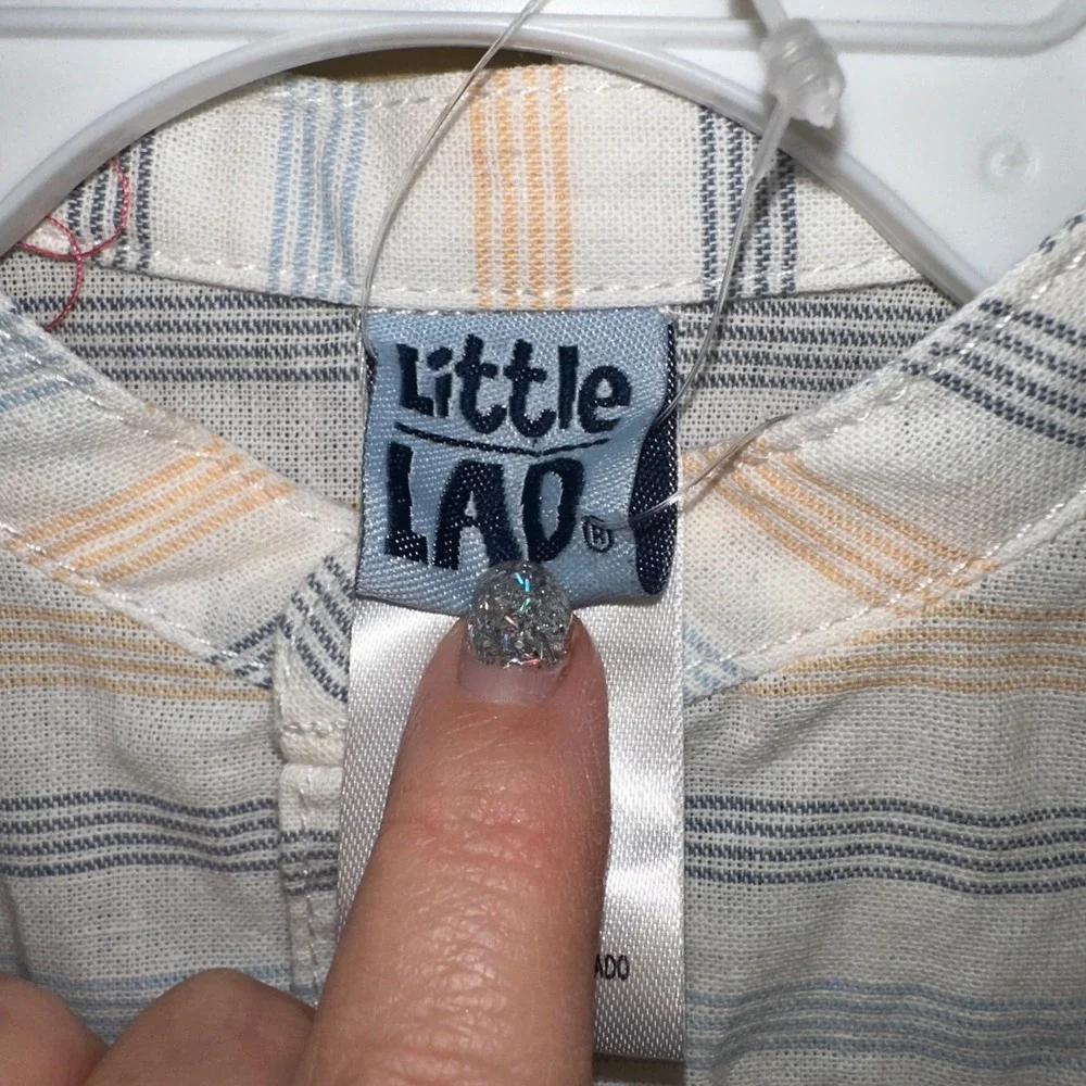 Little Lad Baby Boy Striped‎ Bodysuit Pants Set 3 6M Blue Yellow Linen Blend